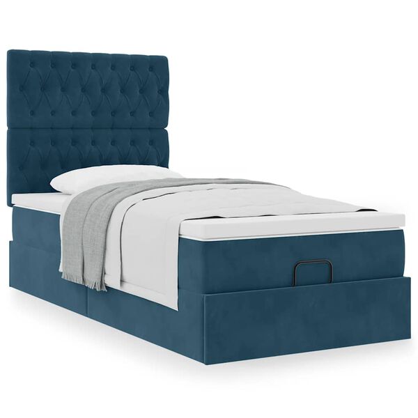 vidaXL Ottoman-Bett mit Matratzen Dunkelblau 100x200 cm Samt