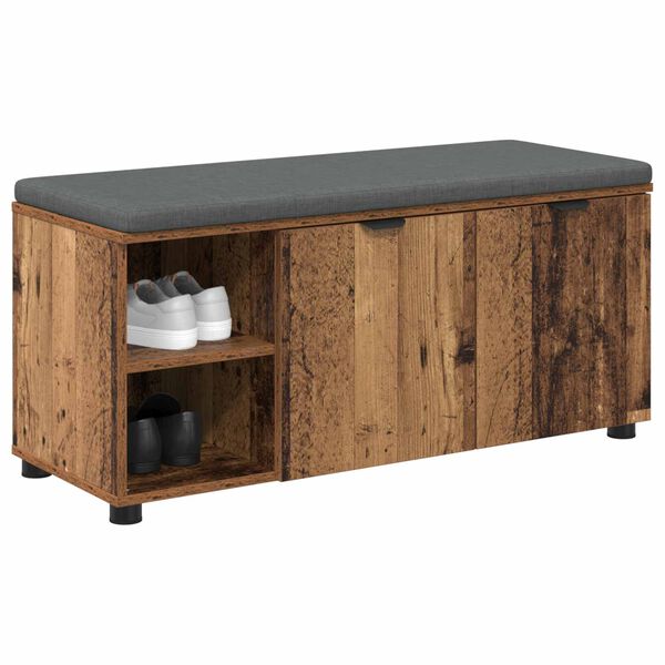 vidaXL Flurbank mit Kissen mit Regal mit T&uuml;r Altholz 100 x 38 x 46 cm