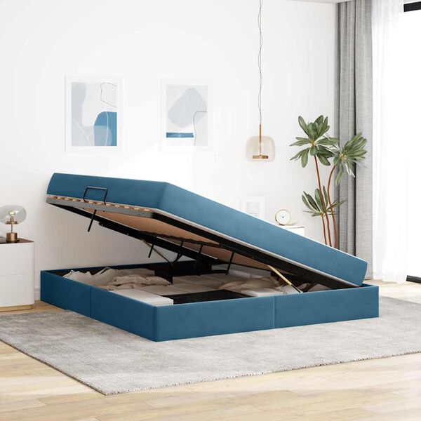 vidaXL Aufbewahrungsbett mit Matratze Dunkelblau 160 x 200 cm Samt