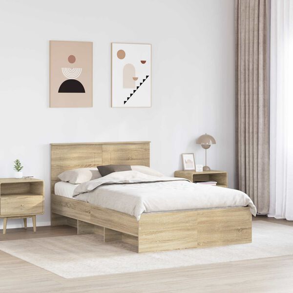 vidaXL Bettrahmen mit Kopfteil Sonoma-Eiche 120 x 123 cm Holzwerkstoff