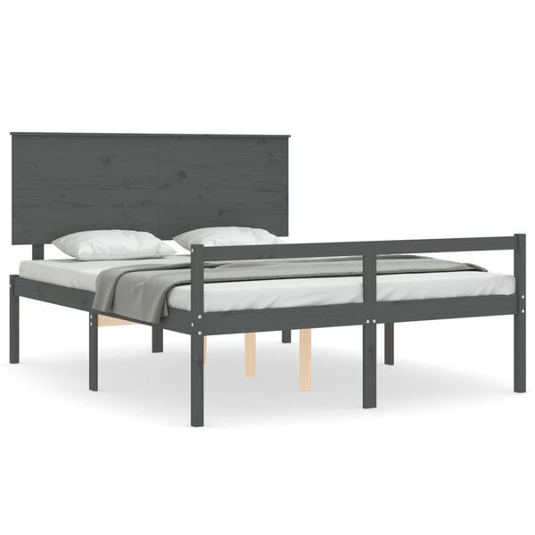 vidaXL Seniorenbett mit Kopfteil 160x200 cm Grau Massivholz