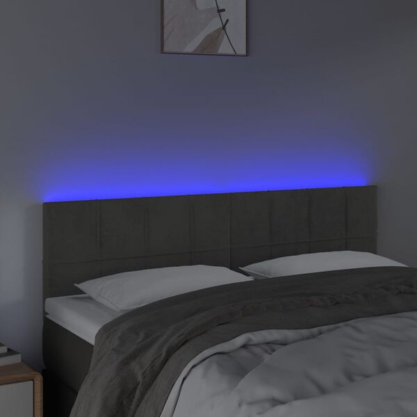 vidaXL LED Kopfteil Dunkelgrau 144x5x78/88 cm Samt
