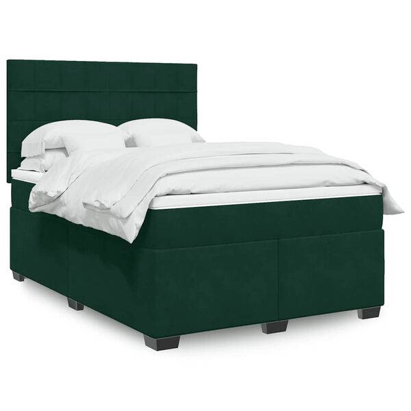 vidaXL Boxspringbett mit Matratze Dunkelgr&uuml;n 160x200 cm Samt