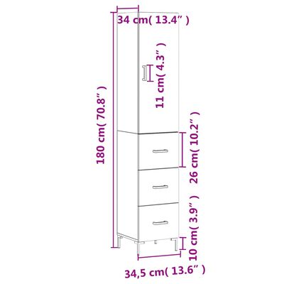 vidaXL Highboard Hochglanz-Weiß 34,5x34x180 cm Holzwerkstoff