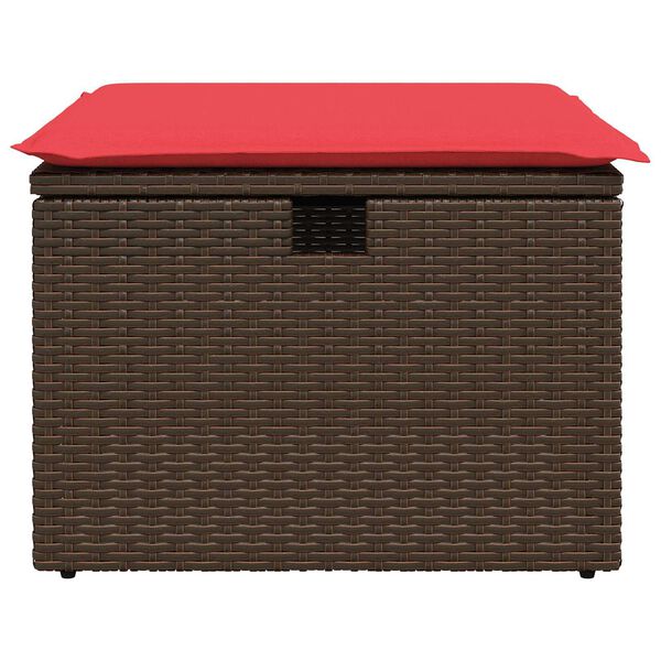 vidaXL Gartenhocker mit Kissen Braun 55x55x37 cm Poly Rattan