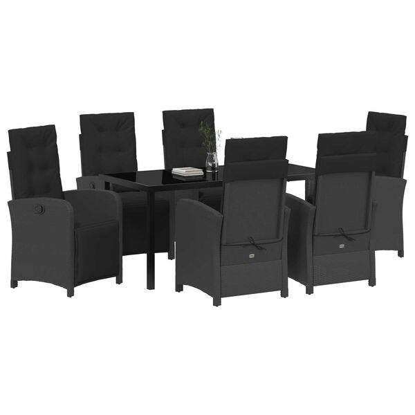 vidaXL Garten Essgruppe mit Kissen 7 pcs Schwarz Poly-Rattan