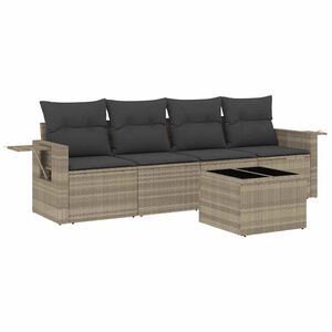 vidaXL 5-tlg. Garten-Sofagarnitur mit Kissen Hellgrau Poly Rattan