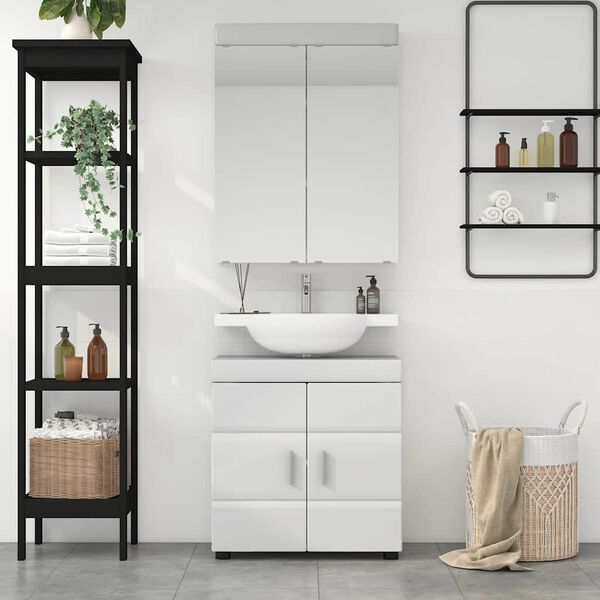 vidaXL Badezimmerm&ouml;bel-Set mit T&uuml;r TULUM Hochglanz Wei&szlig; Holzwerkstoff