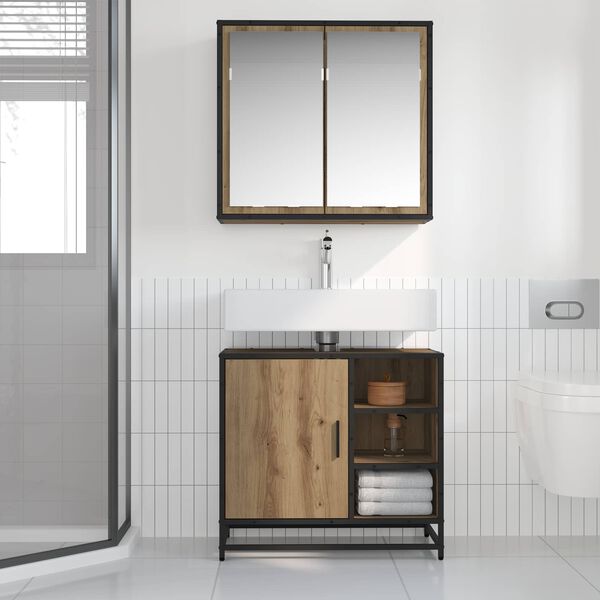 vidaXL Badezimmerm&ouml;bel-Set mit Regal 2 pcs Artisan-Eiche Holzwerkstoff