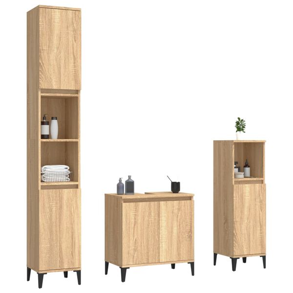 vidaXL 3-tlg. Badm&ouml;bel-Set Sonoma-Eiche Holzwerkstoff
