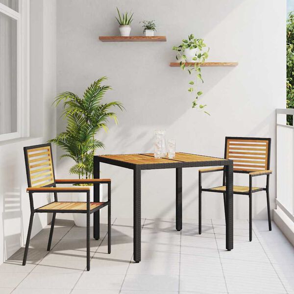 vidaXL Garten Essgruppe 3 pcs Schwarz 90 x 90 x 75 cm Poly-Rattan