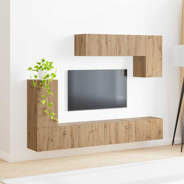 vidaXL TV-Schrankset Wandmontiert 4 pcs Altholz Holzwerkstoff