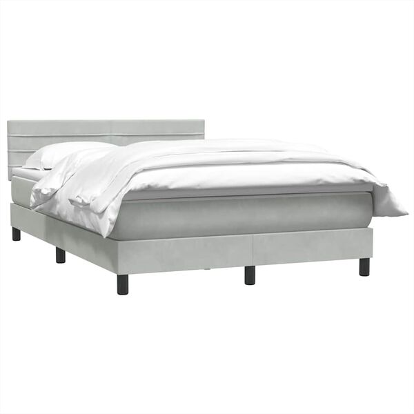 vidaXL Boxspringbett mit Matratze Hellgrau 140x210 cm Samt