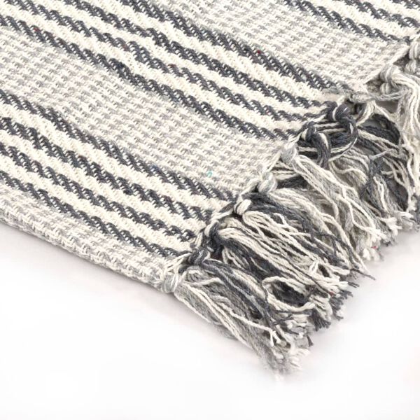 vidaXL &Uuml;berwurf Baumwolle Streifen 220x250 cm Grau und Wei&szlig;