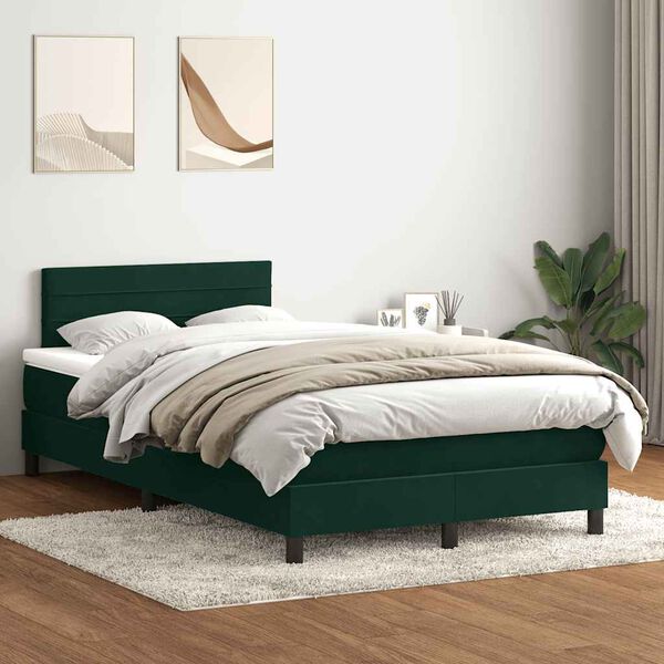 vidaXL Boxspringbett mit Matratze Dunkelgr&uuml;n 120x210 cm Samt