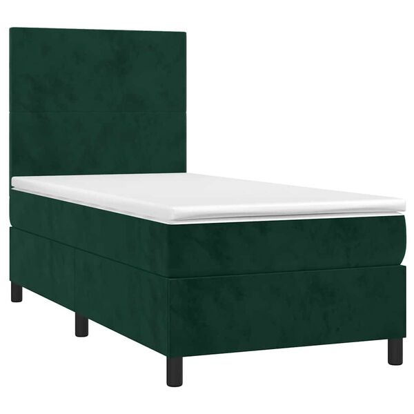 vidaXL Boxspringbett mit Matratze & LED Dunkelgr&uuml;n 90x200 cm Samt