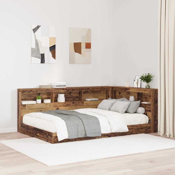 vidaXL Aufbewahrungskopfteil mit Regal Altholz 207,5 x 137,5 x 76,5 cm
