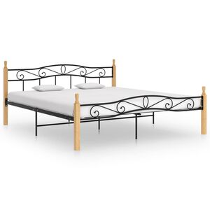 vidaXL Bettgestell Schwarz Metall und Massivholz Eiche 200x200 cm