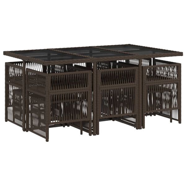 vidaXL 11-tlg. Garten-Essgruppe mit Kissen Braun Poly Rattan