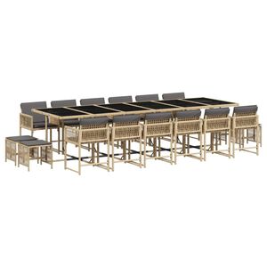 vidaXL 17-tlg. Garten-Essgruppe mit Kissen Beigemischung Poly Rattan