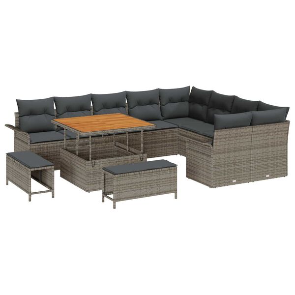 vidaXL Garten-Sofa-Set mit Kissen mit Speicher mit Kissen 12 pcs Grau