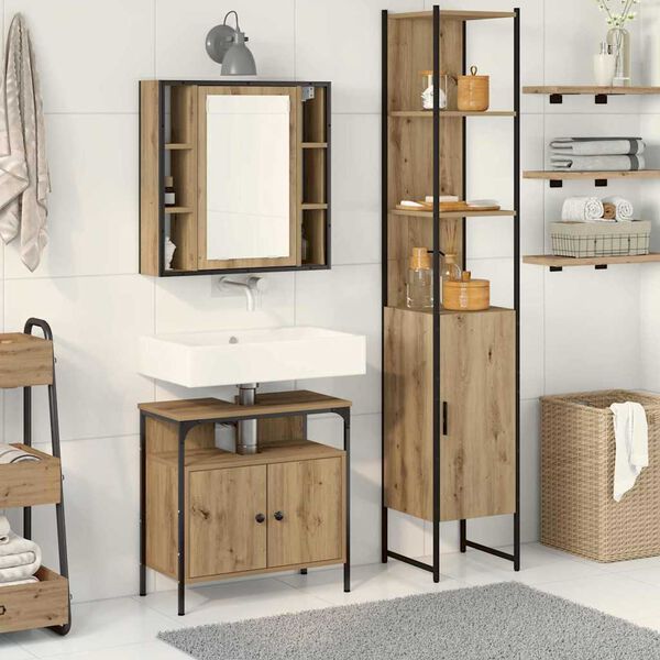 vidaXL Badezimmerm&ouml;bel-Set mit Regal 3 pcs Artisan-Eiche Holzwerkstoff