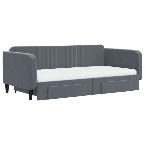 vidaXL Tagesbett Ausziehbar mit Schubladen Dunkelgrau 100x200 cm Samt