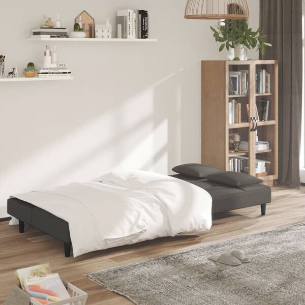 vidaXL Schlafsofa 2-Sitzer mit 2 Kissen Dunkelgrau Samt