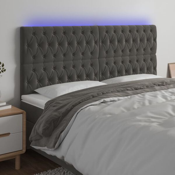 vidaXL LED Kopfteil Dunkelgrau 180x7x118/128 cm Samt