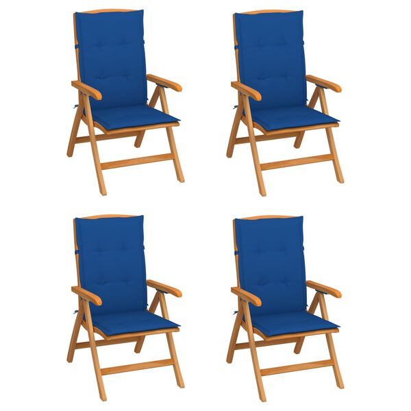 vidaXL Verstellbare Gartenst&uuml;hle mit Auflagen 4 Stk. Massivholz Teak