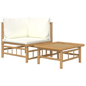 vidaXL 2-tlg. Garten-Lounge-Set mit Cremewei&szlig;en Kissen Bambus