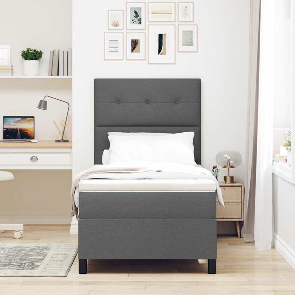 vidaXL Boxspringbett mit Matratze Dunkelgrau 90 x 200 cm Stoff