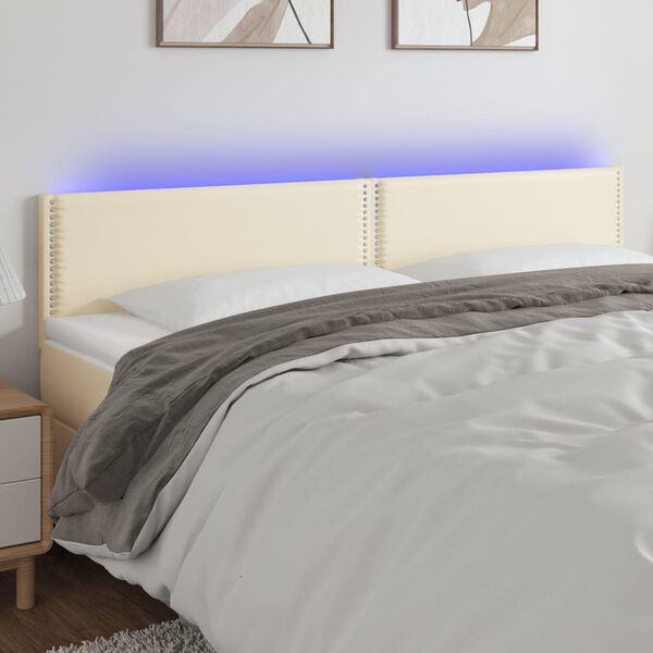 vidaXL LED Kopfteil Creme 200x5x78/88 cm Kunstleder