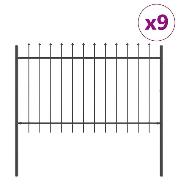 vidaXL Gartenzaun 9 pcs Grau 15,3 x 1 m Pulverbeschichteter Stahl