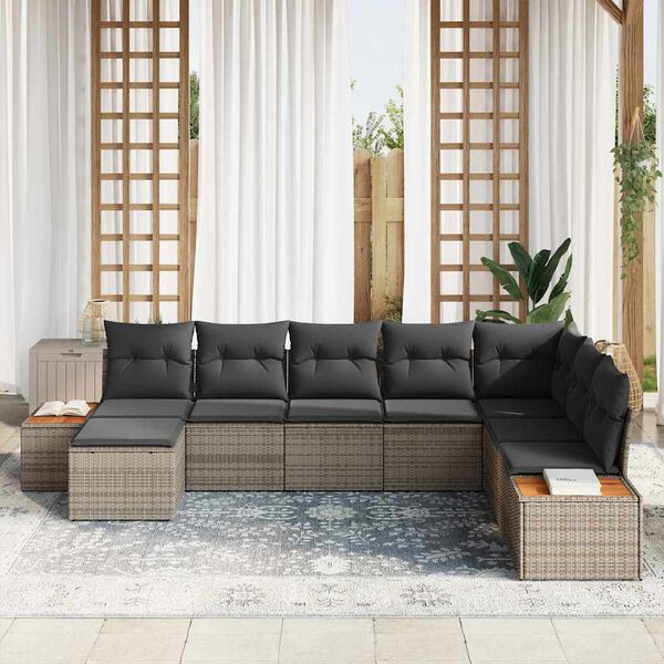 vidaXL Gartensofa-set mit Kissen mit Speicher 9 pcs Grau Polyrattan