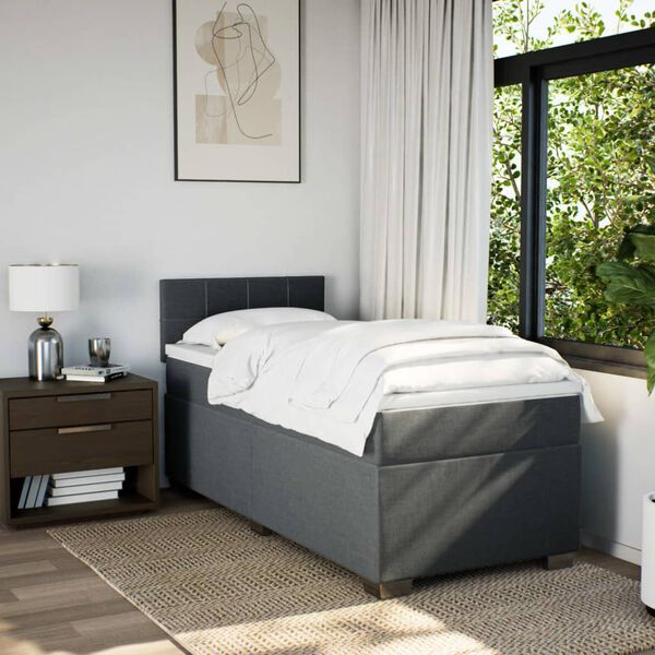 vidaXL Boxspringbett mit Matratze Dunkelgrau 90x200 cm Stoff