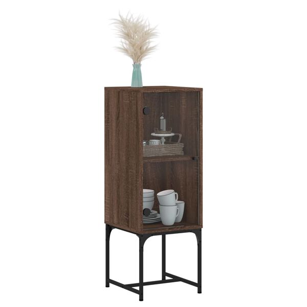vidaXL Beistellschrank mit Glast&uuml;r Braun Eichen-Optik 35x37x100 cm
