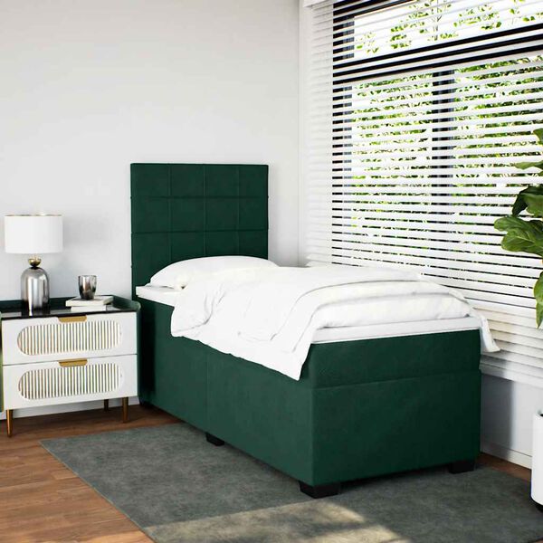 vidaXL Boxspringbett mit Matratze Dunkelgr&uuml;n 90x190 cm Samt