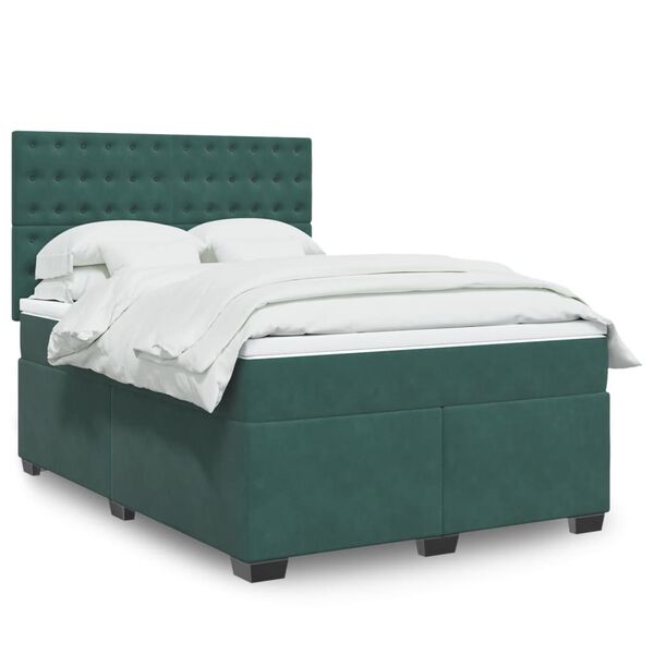 vidaXL Boxspringbett mit Matratze Dunkelgr&uuml;n 160x200 cm Samt