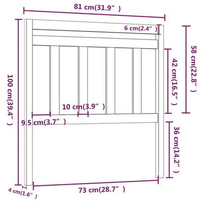 vidaXL Kopfteil Schwarz 81x4x100 cm Massivholz Kiefer