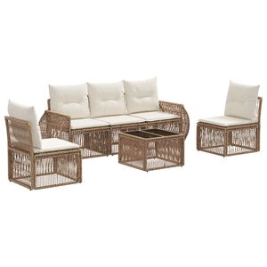 vidaXL Gartensofa-set 6 stk. Beige und Cremewei&szlig; Poly-Rattan