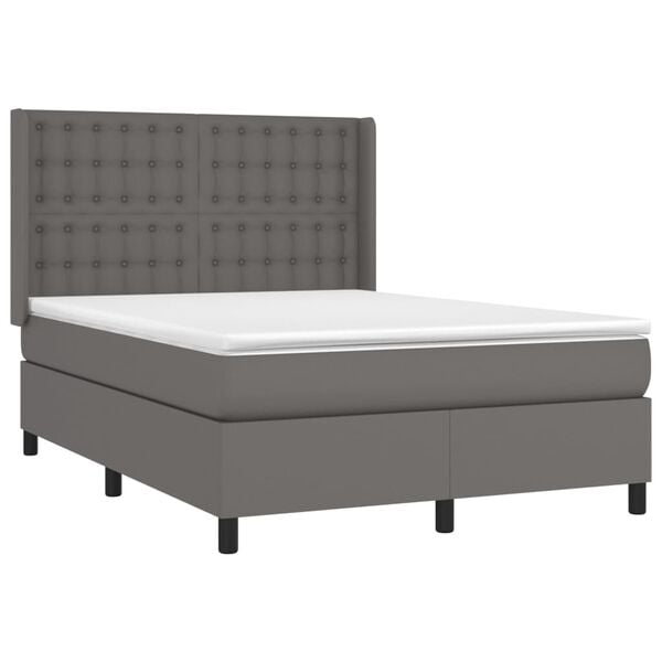 vidaXL Boxspringbett mit Matratze & LED Grau 140x190 cm Kunstleder