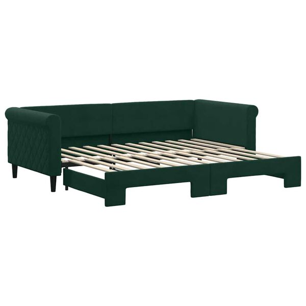 vidaXL Tagesbett Ausziehbar Dunkelgr&uuml;n 90x200 cm Samt