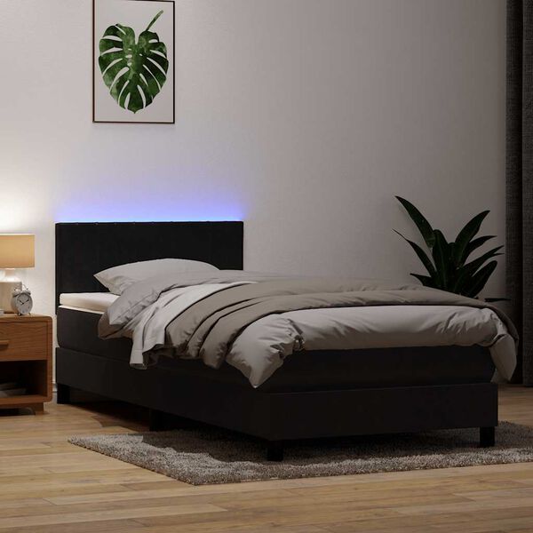 vidaXL Boxspringbett mit Matratze & LED Schwarz 80x210 cm Samt