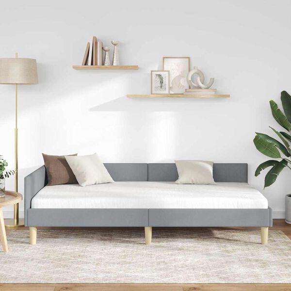 vidaXL Eckbettgestell mit Kopfteil Hellgrau 80 x 200 cm Stoff