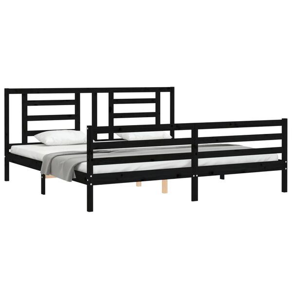 vidaXL Massivholzbett mit Kopfteil Schwarz 200x200 cm