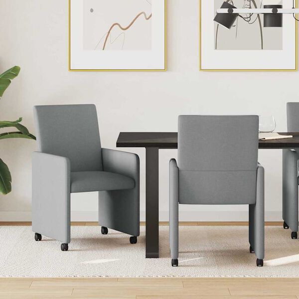 vidaXL Esszimmerst&uuml;hle mit Rollen 2 pcs Hellgrau 57 x 66 x 94 cm Stoff