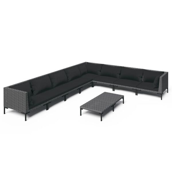 vidaXL 9-tlg. Garten-Lounge-Set mit Kissen Poly Rattan Dunkelgrau