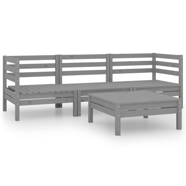 vidaXL 4-tlg. Garten-Lounge-Set Grau Kiefer Massivholz