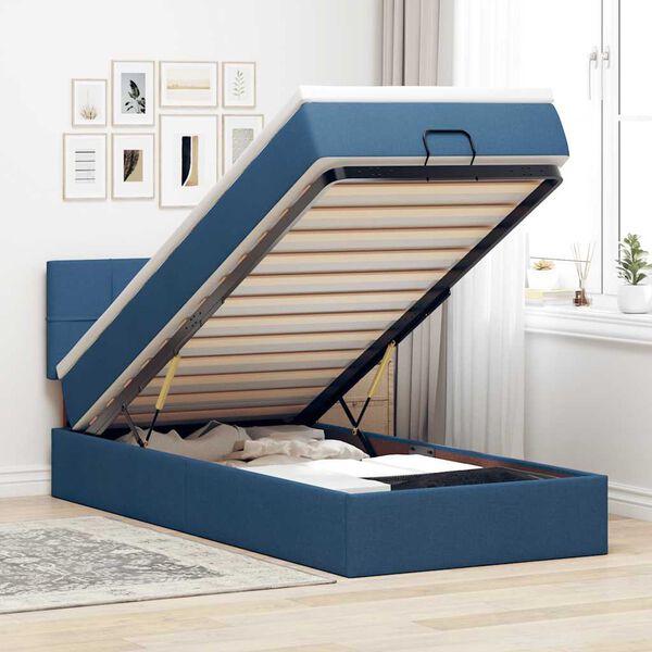 vidaXL Ottomane Bett mit Matratze & LEDs Blau 90x200 cm Stoff